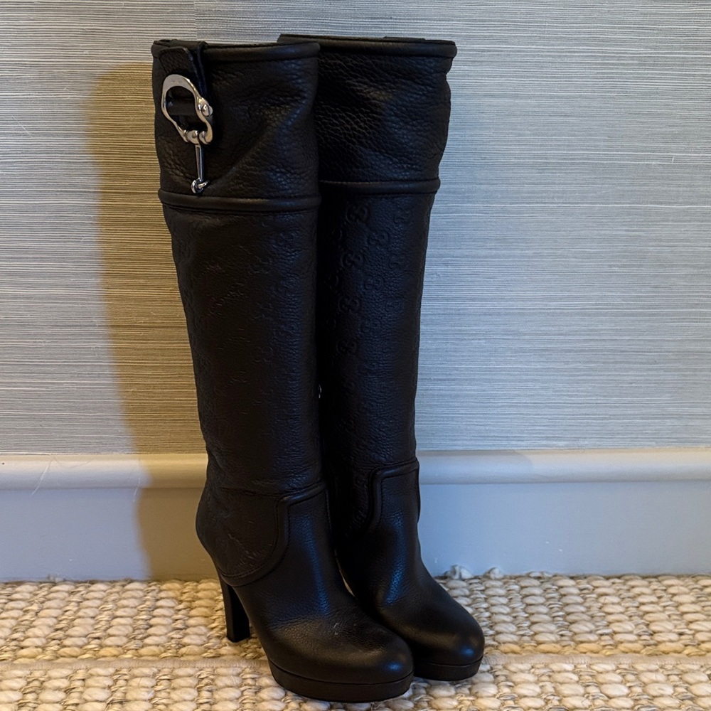 Gucci Black Leather Knee-High Boots